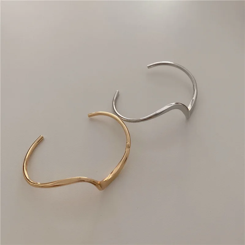 Peri'sBox Gold Silver Color Adjustable Irregular Smooth Wave Bracelet Unusual Minimalist Trendy Bracelets For Women Jewelry 2020 - Image 2