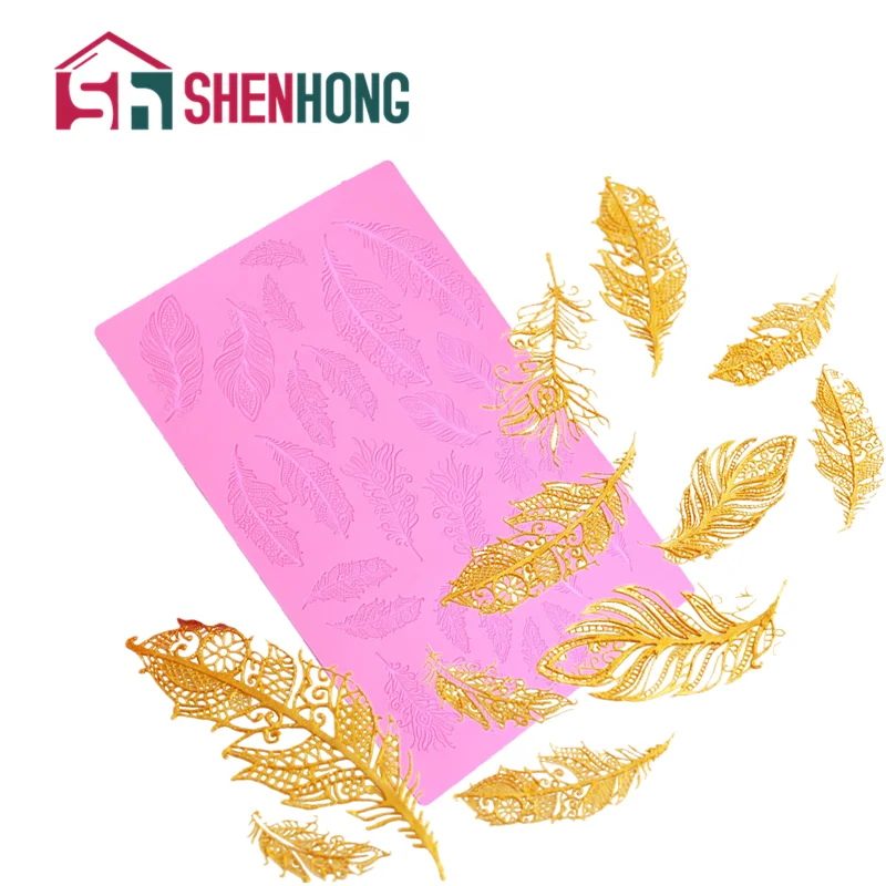 SHENHONG Large Pad Feather Lace Border Silicone Mold Fondant DIY Wedding Cake Sugar Craft Icing Mat Decorating Tools | Дом и сад