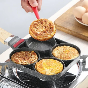 

Four-hole Frying Pot Thickened Omelet Pan Non-stick No Oil-smoke Breakfast Kitchen Tool Cooking Bacon Pancake Steak Egg Ham Pan