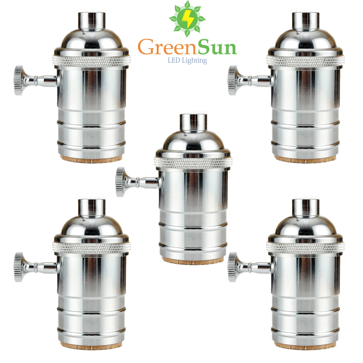 GreenSun 5 шт. Серебряный E26/E27 патрон лампы держатель Edison промышленный светильник