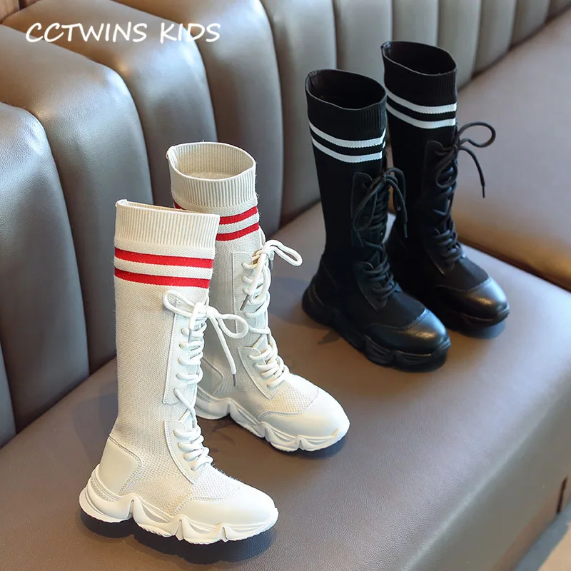 CCTWINS/детская обувь; коллекция года; зимние детские модные сапоги до колена; детские черные носки; обувь для малышей; брендовые теплые сапоги; цвет бежевый; HB064