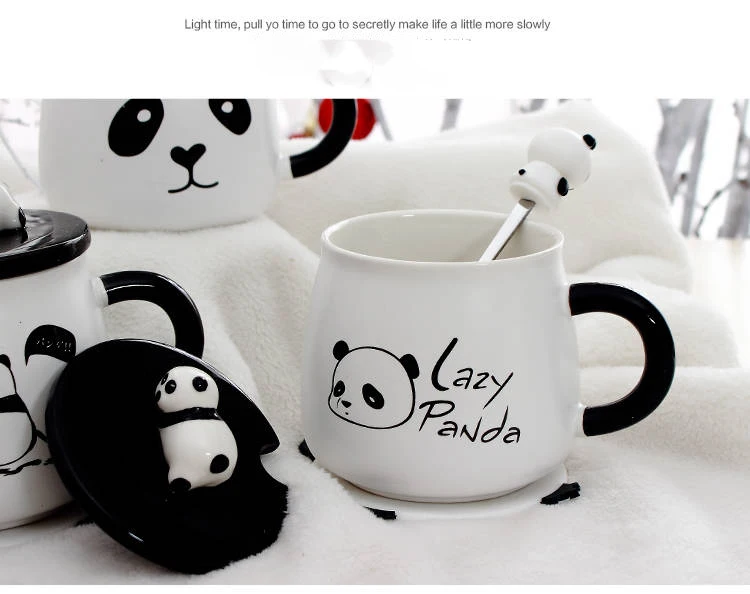 Panda Mug Coffee Breakfast Cup Large Capacity Water Glass Milk Cup Creative Cartoon Ceramic Cup with Lid with Spoon Coffee Cup