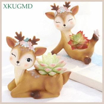 

Fawn Birdie Resin Flowerpot Animal Sculpture Decoration Item Storage Container Succulent Plant Pot Home Decoration Accessories
