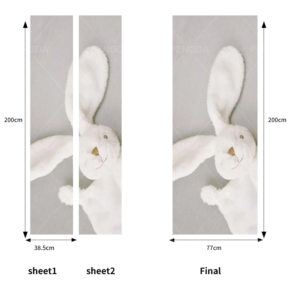 Печать самоклеющиеся картинки креативные животные кролик двери Декор наклейки водонепроницаемый 3D Фреска обновления наклейки для гостиной