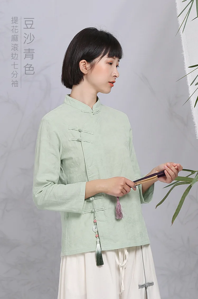 Cheongsam/топ; сезон весна-осень; рукав в семь точек; модная чайная служба; женская короткая одежда; сезон лето