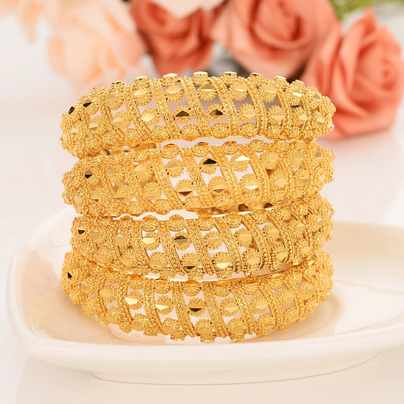 Gold plated cuff Bangle for Women Dubai Bride Wedding Ethiopian Bracelet Africa Bangle Jewelry Gold Charm Bracelet party gifts