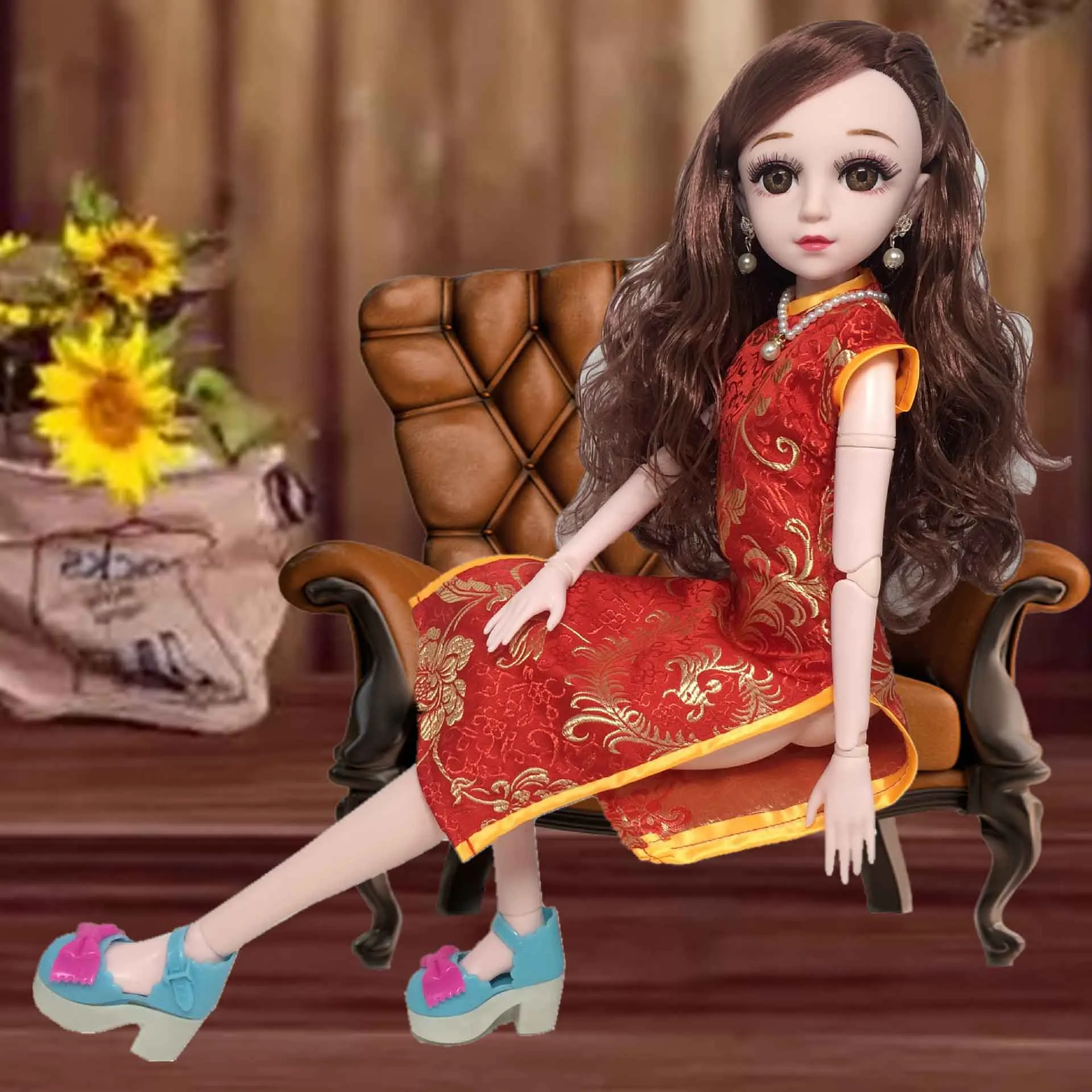 Платье Чонсам для куклы 60 см и 1/3 bjd аксессуары Красивая китайская кукольная одежда