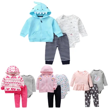 

Newborn Baby Girl Clothes Winter Infant Clothing Hooded jacket+Bodysuit+Pants Fashion Baby Boy Outfit Fall Clothes Set 0-24Month