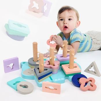

Montessori Color Matching Wooden Toys Math Geometry Shape Cognitive Building Toy Kids Puzzle Toy Wooden Shape Sorting brick Toys