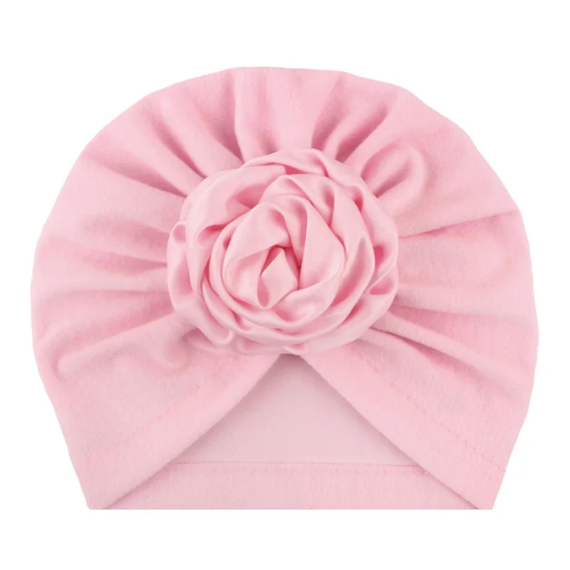 Pink cotton mixed Новая Цветочная детская шапка для девочек; бархатная детская шапочка принцессы; эластичная детская чалма; шапки для маленьких девочек; 20 цветов - Цвет: Pink cotton mixed