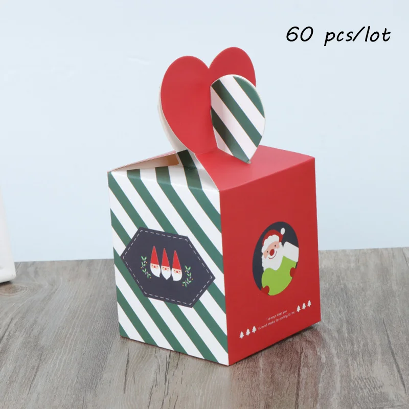 60 pcs-B 60 шт Рождественская Подарочная коробка Рождественская ЕВА фруктовая упаковочная бумажная коробка для сладостей конфет яблоко вечерние сумки с ручками - Цвет: 60 pcs-B