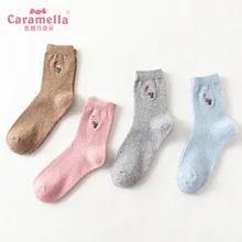 CARAMELLA осень и зима женские шерстяные носки Единорог вышитые 4 пары Подарочная коробка для платья носки теплые японский стиль женские S