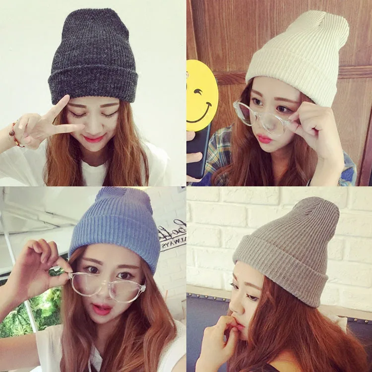 

Rabbit Hair Knitted Hat Tide Men and Women Wear Casual Fashion Solid Color Autumn and Winter Warm Earmuffs Hat Cap Girls Hats