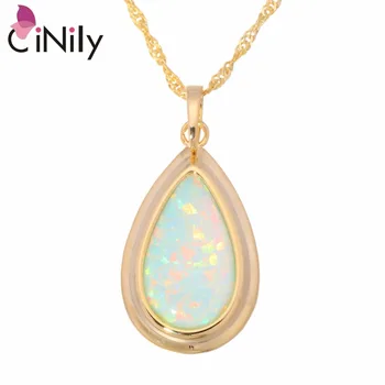 

CiNily White & Green Fire Opal Dangle Pendants & Necklaces Yellow Gold Color Tear Waterdrop Droplets Vintage Jewelry Gift Woman