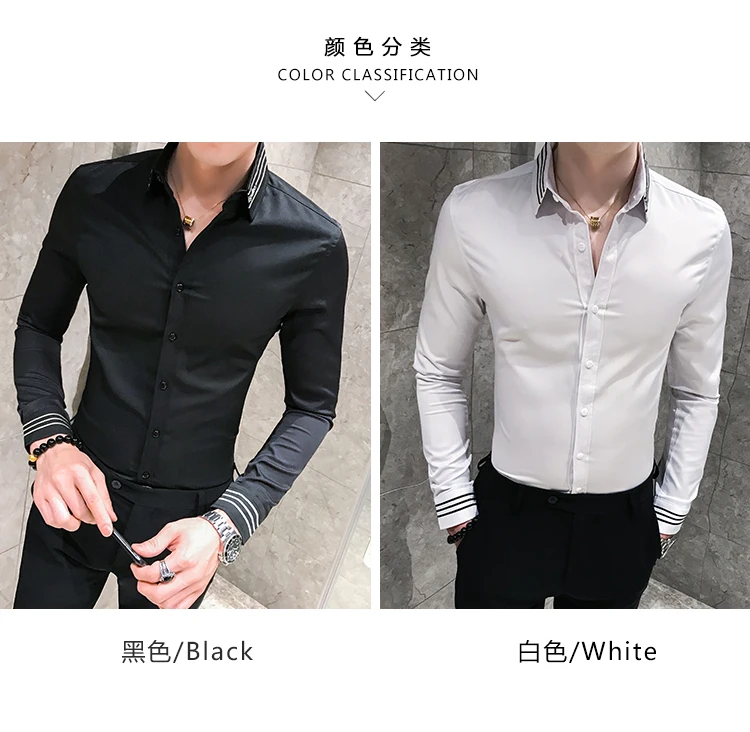 Мужские белые рубашки британские Vestido Camisa с длинными рукавами рубашки для мужчин 2019 осенние вышитые мужские ретро рубашки Бизнес Тонкий