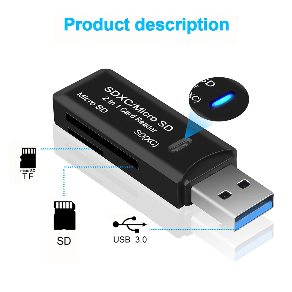 Kebidu 2 цвета USB 3,0 кард-ридер для адаптер для MicroSD Smart TF OTG адаптер памяти для ноутбука USB 3,0 смарт-кардридер
