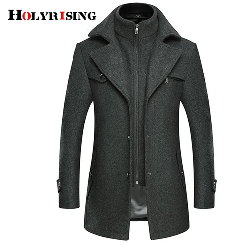 Holyrising, Мужское пальто Abrigo Hombre, шерстяное пальто с отложным воротником, на молнии, мягкое пальто, теплое мужское пальто, M-4XL, 18924-5 - Цвет: Gray