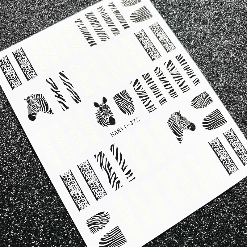 

HANYI series Zebra pattern series 3D Back glue Self-adhesive Nail art Nail sticker decoration tool Sliders For Nail Decals