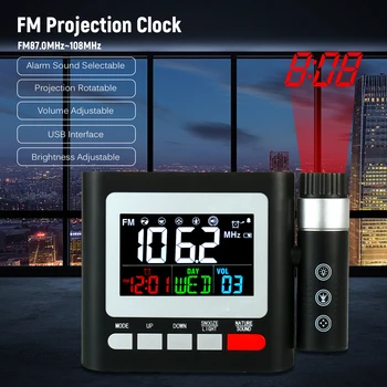 

LED Digital Alarm Clock Projection with nooze Calendar Date Display &Thermometer Weather Station FM Radio LED Clock Alarm