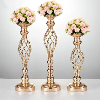 

Flower Vase Metal Candle Centerpiece Gold Stand Pillar Holders Wedding Road Lead Table Candlestick Party Candelabra