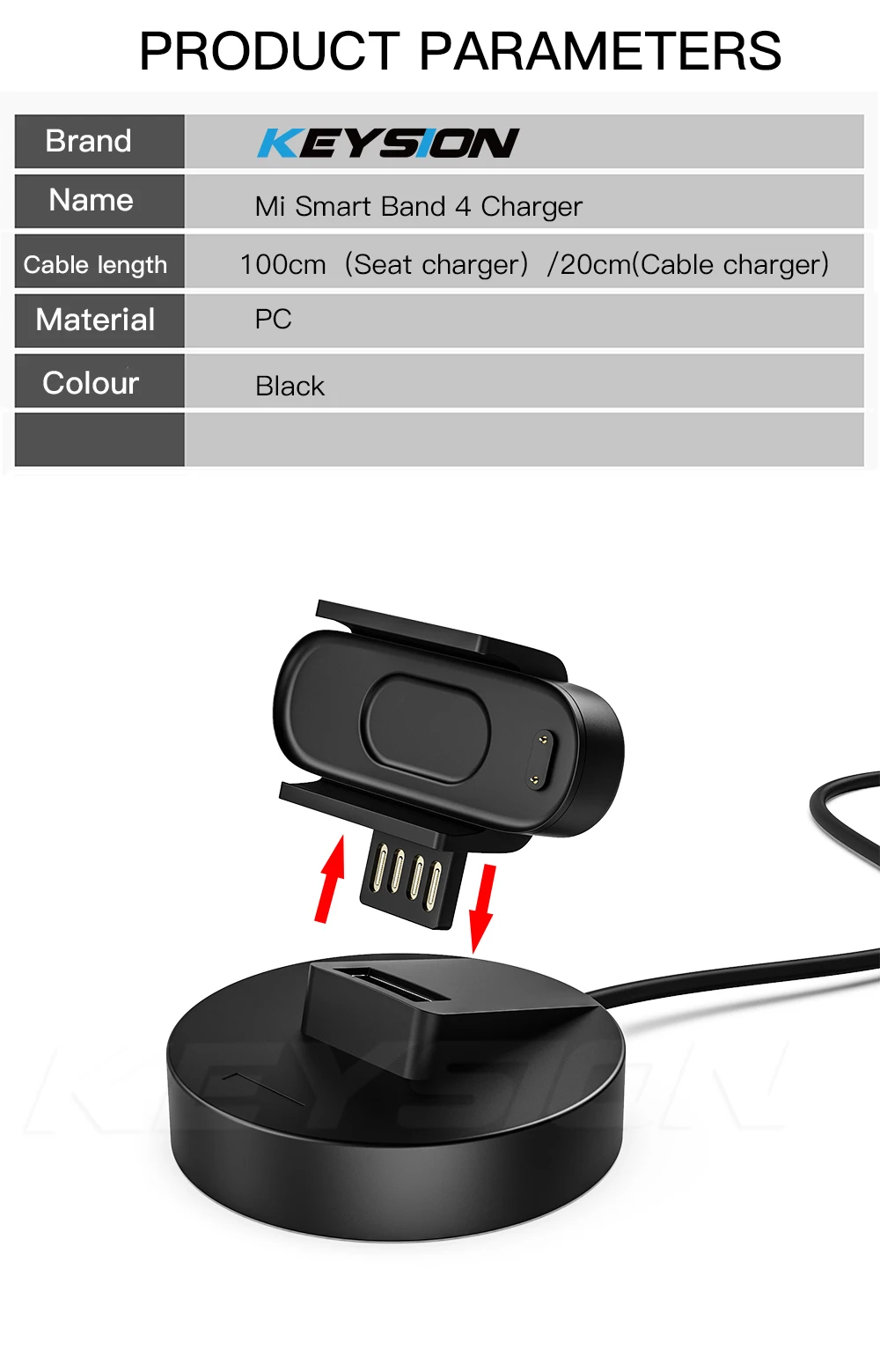 KEYSION Disassembly free Fast Charger Cable For Xiaomi Mi Band 4 global USB Charger Charging Dock for Xiaomi Mi Smart Band 4