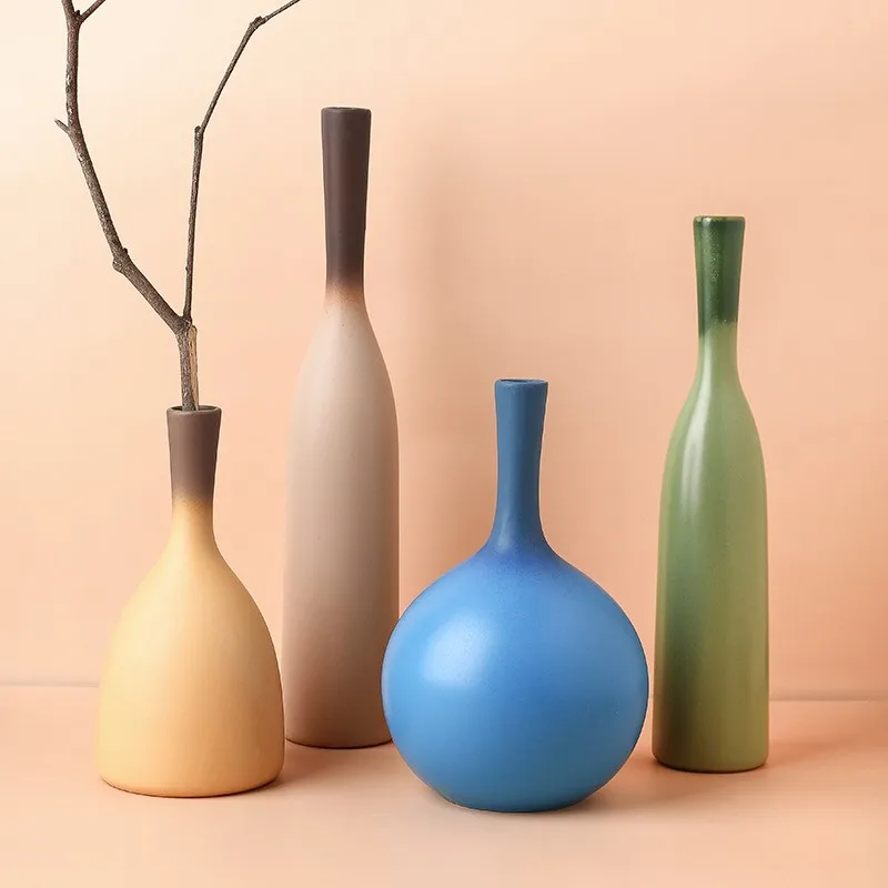 

Simple Modern Color Gradient Ceramics Vase Home Decoration Accessories Modern Living Room Dining Table Supplies Dried Flower