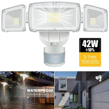 

3 Heads Flood Light Waterproof Adjustable Lighting LED Security Light 42W Outdoor Motion Sensor Security Light PIR Spotlight