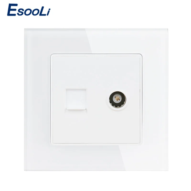 Esooli белая роскошная хрустальная стеклянная панель RJ45 Интернет данных компьютерный разъем CAT5E разъем с женской ТВ электрическая розетка