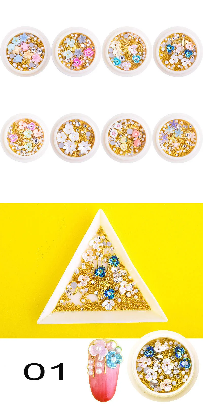 NCF5 3D 100pcs/bag White Shell Flower 3D Nail Charms Jewelry 6 mm-11 mm White-Color Resin Flower Charms Nail Design 3D100418