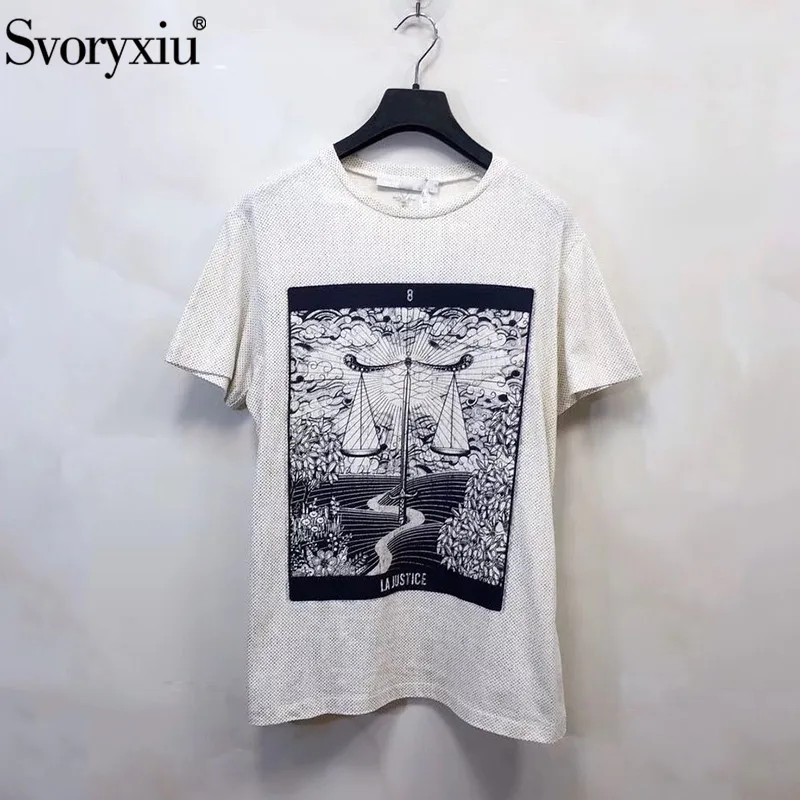 Svoryxiu Подиумные дизайнерские весенние летние винтажные хлопковые льняные футболки с принтом женские модные футболки с коротким рукавом женские