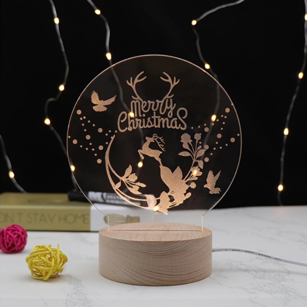 

USB Christmas gift Christmas deer Bedside lamp decoration table lamp Kid lighting romantic 3D Acrylic Sculpture Night light