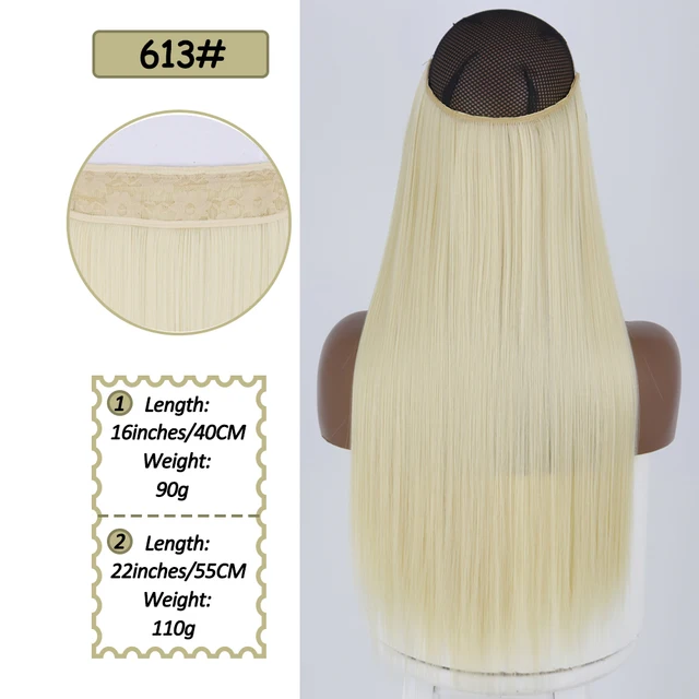Synthetic No Clip Halo Hidden Hair Extension Ombre Artificial Natural Fake False Long Short Straight Hairpiece Blonde For Women 613