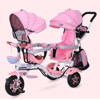 

4 in 1 Twin Baby Stroller Children's Tricycle Double Seat Bicycle Baby Infant Child TrolleyTravel Umbrella Carriage1-6Y