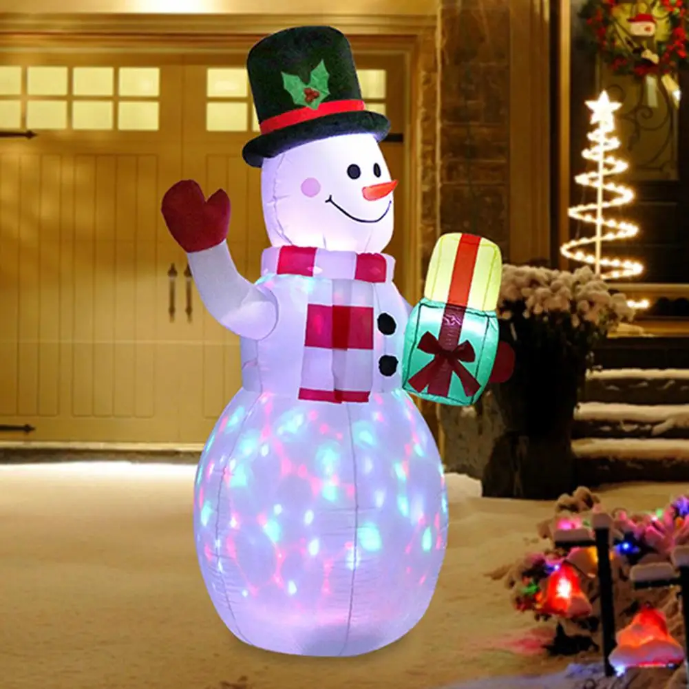 LED Illuminated Inflatable Snowman Air Pump Night Lamp Christmas Decorations Giant Santa Claus with Crutch Xmas Props Decoration