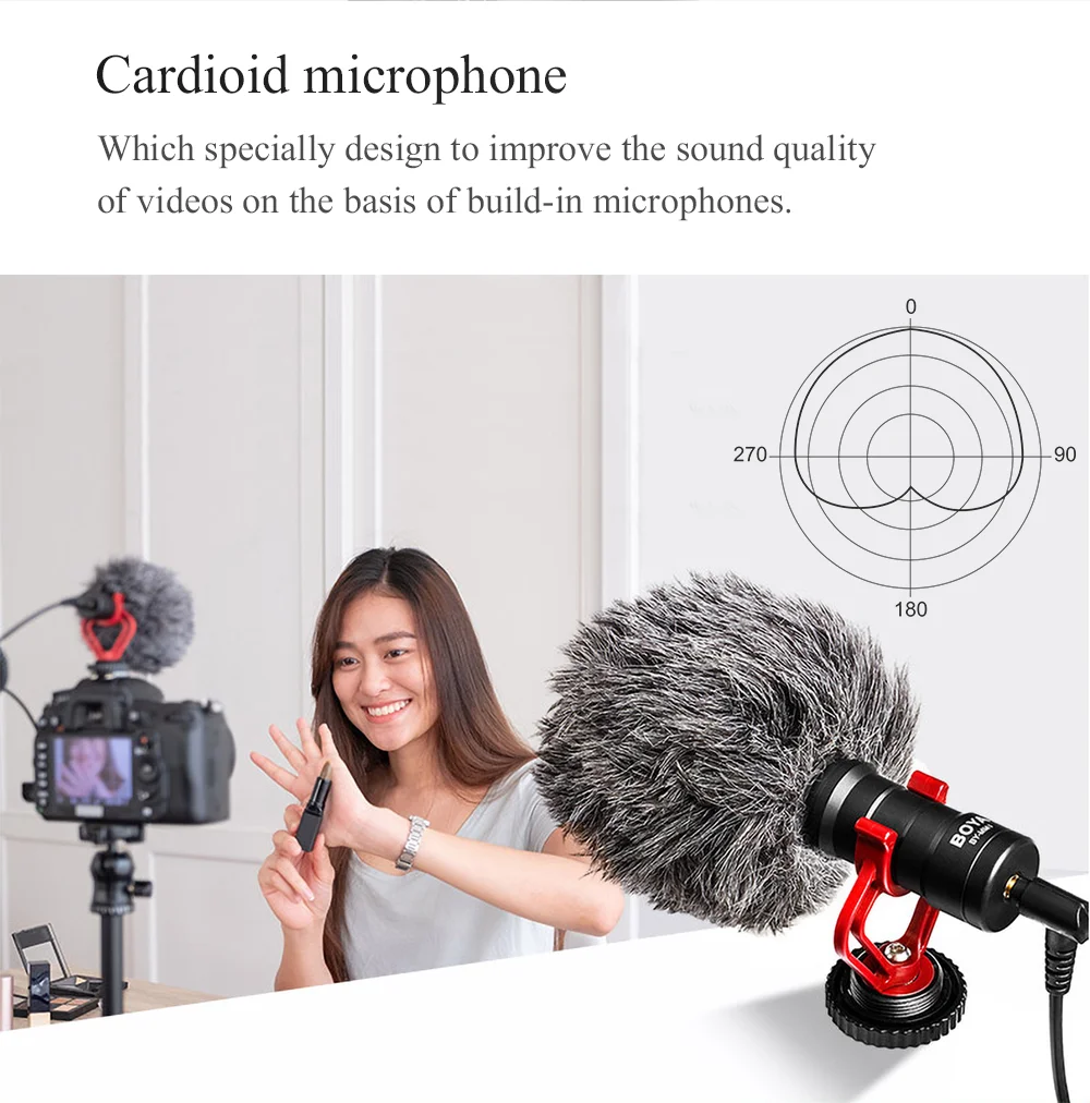 BOYA BY-MM1 Microphone Cardioid Shotgun for iPhone Android Smartphone Canon Nikon Sony DSLR Camera Consumer Camcorder PC Mic