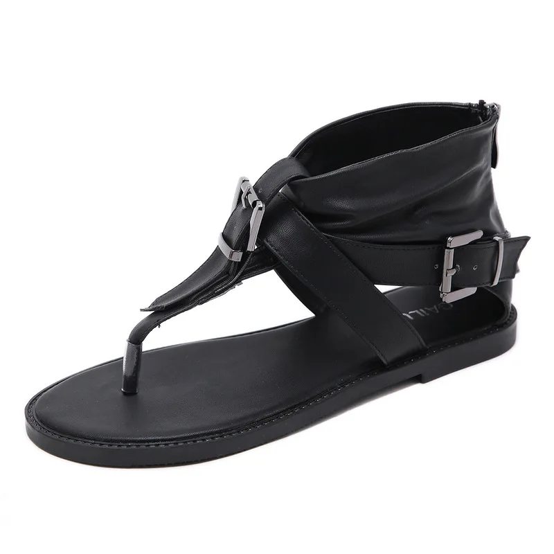 Черный Г. nueva moda de verano zapatos planos romanos cómodos chanclas salvajes zapatos индивидуальные сандалии - Цвет: Черный