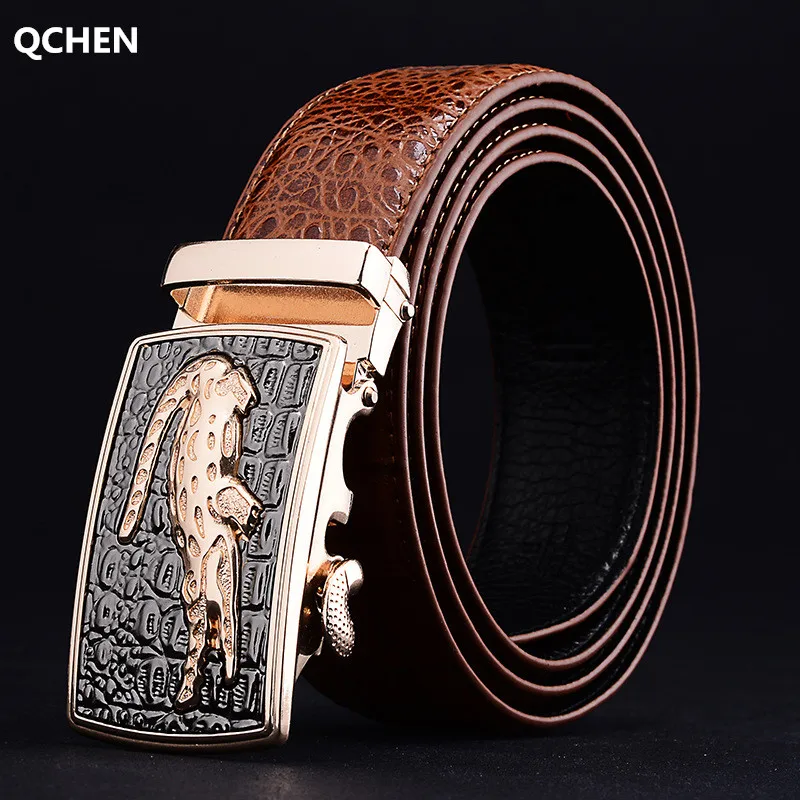 

Belt man Famous Brand Crocodile pattern Male Automatic Buckle Cowhide Leather leopard belt 110cm-125cm Luxury belts for men 607