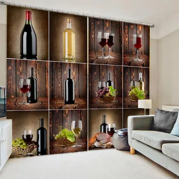 

Hot Wine Curtains Red Wine Cabernet Bottle and Glass Cheese and Grapes on Wood Planks Print Window Drapes for Living Room