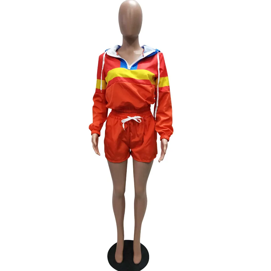orange HAOYUAN размера плюс, комплект из двух предметов, спортивный костюм, женский осенний топ с капюшоном и байкерские шорты, спортивный костюм, сексуальный комплект из 2 предметов, одинаковые комплекты одежды - Цвет: orange
