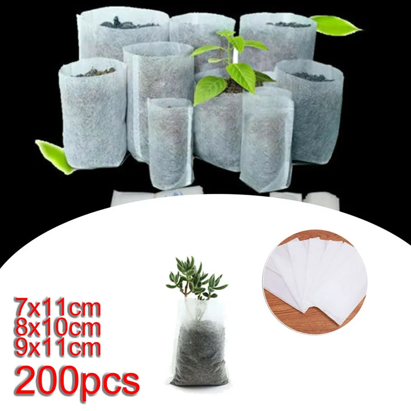 

200pcs/set Biodegradable Non-Woven Fabric Planting Grow Bags Nursery Aeration Seedling Container Garden Pots And Planters