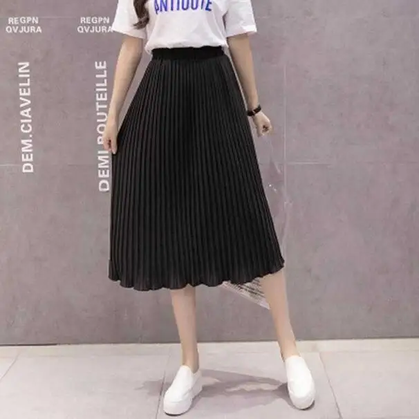 Женская шифоновая юбка, летняя тонкая однотонная плиссированная юбка для женщин, s Saias Midi Faldas, винтажные элегантные женские миди юбки DC59