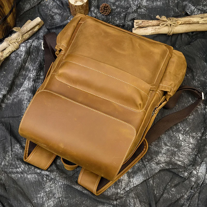 Винтажный Мужской рюкзак Crazy horse из кожи коричневого цвета из натуральной яловой кожи wo мужской рюкзак 1" сумки для ноутбука дорожная сумка для мужчин