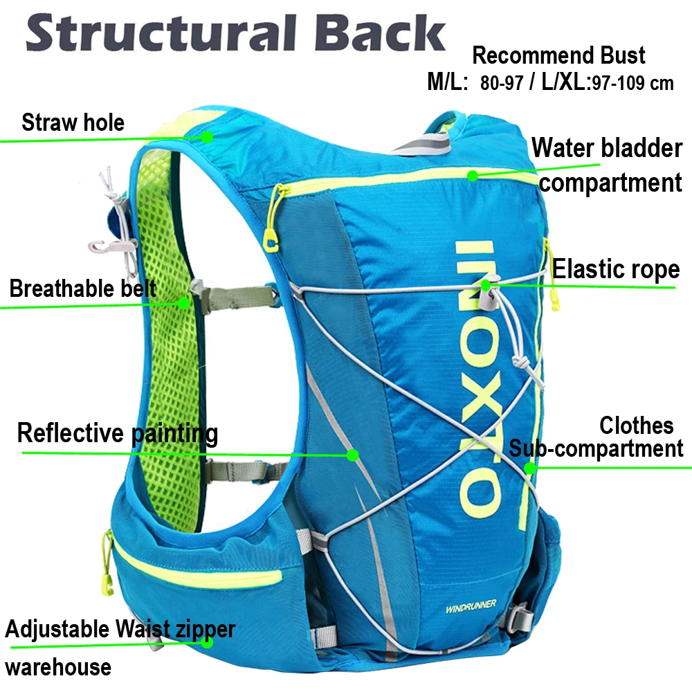 Gilet D'hydratation De Course à Pied 8 L - 10 Poches, Ajustable, Léger (260 G) Pour Marathon, Rando, Vélo (WRELS)