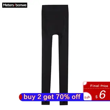 

Metersbonwe Warm Women's Autumn Winter Velvet Leggings Keep Warm Solid Color Pants High Waist Women Leggings