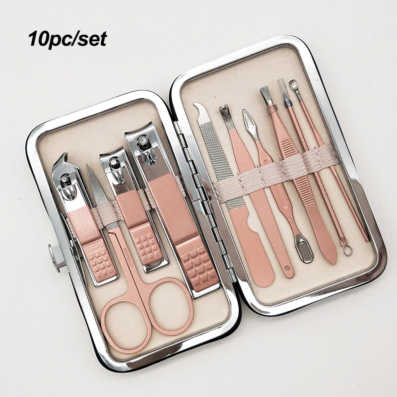 10pc 18 шт./компл. маникюрные кусачки для ногтей Набор для педикюра портативный дорожный триммер из нержавеющей стали для стрижки ушей набор для ухода за ногтями - Цвет: 10pc