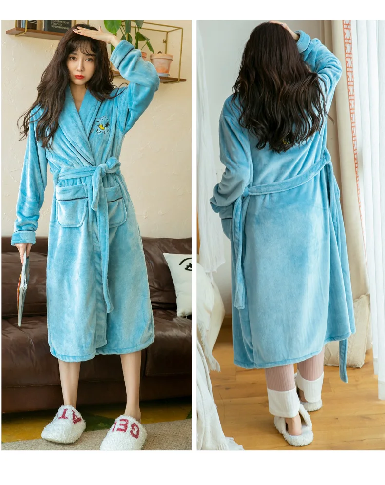 Winter robe women Chinese Female Coral Fleece night-robe Kimono Thick Warm Nightgown Sleepwear Women Casual Bathrobe Plus Size