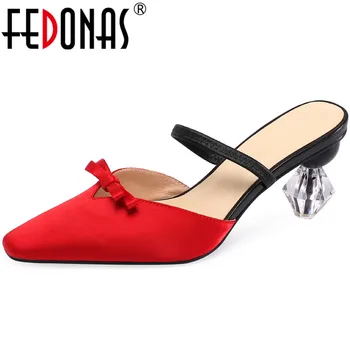 

FEDONAS Sexy Butterfly Knot Slingbacks Women Mules Red Shoes Women High Heels Pumps Elegant Wedding Working Shoes Woman Heels
