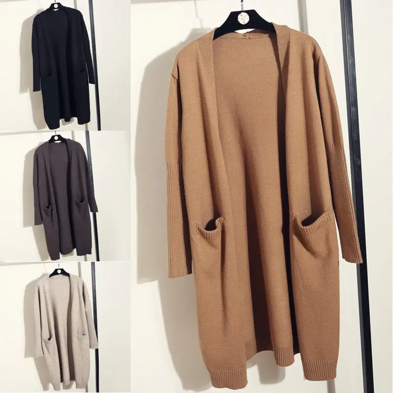 New Autumn Winter Long Cardigan Loose Long-sleeved Knitted Cardigan Sweater Long Coat Open Stitch