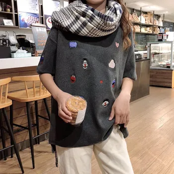 

Fashion Shirts Kawaii Casual Cotton Spell Gray Color Patchwork De Mujer Free Shipping