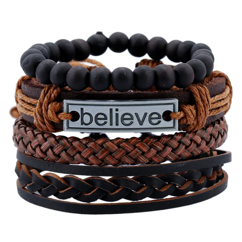 

Hot Sell 100% Hand-woven Fashion Jewelry Wrap Multilayer Leather Braided Rope Wristband Men Bracelets & Bangles for Women